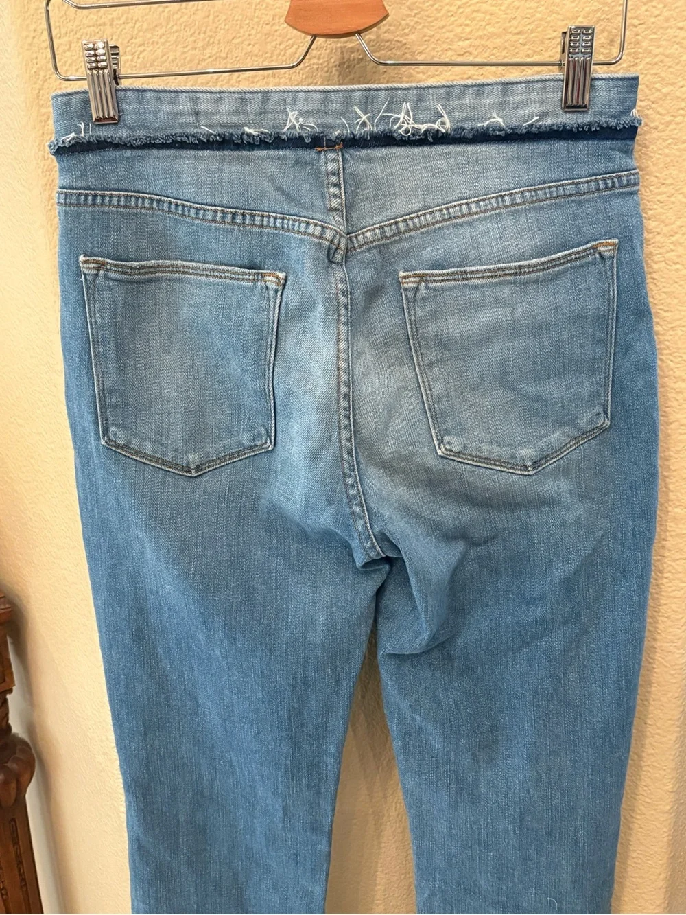 Frame Light Blue Tie-Waist Frayed Hem Le High Straight Jeans Size 28-Fit Small - Picture 5 of 8